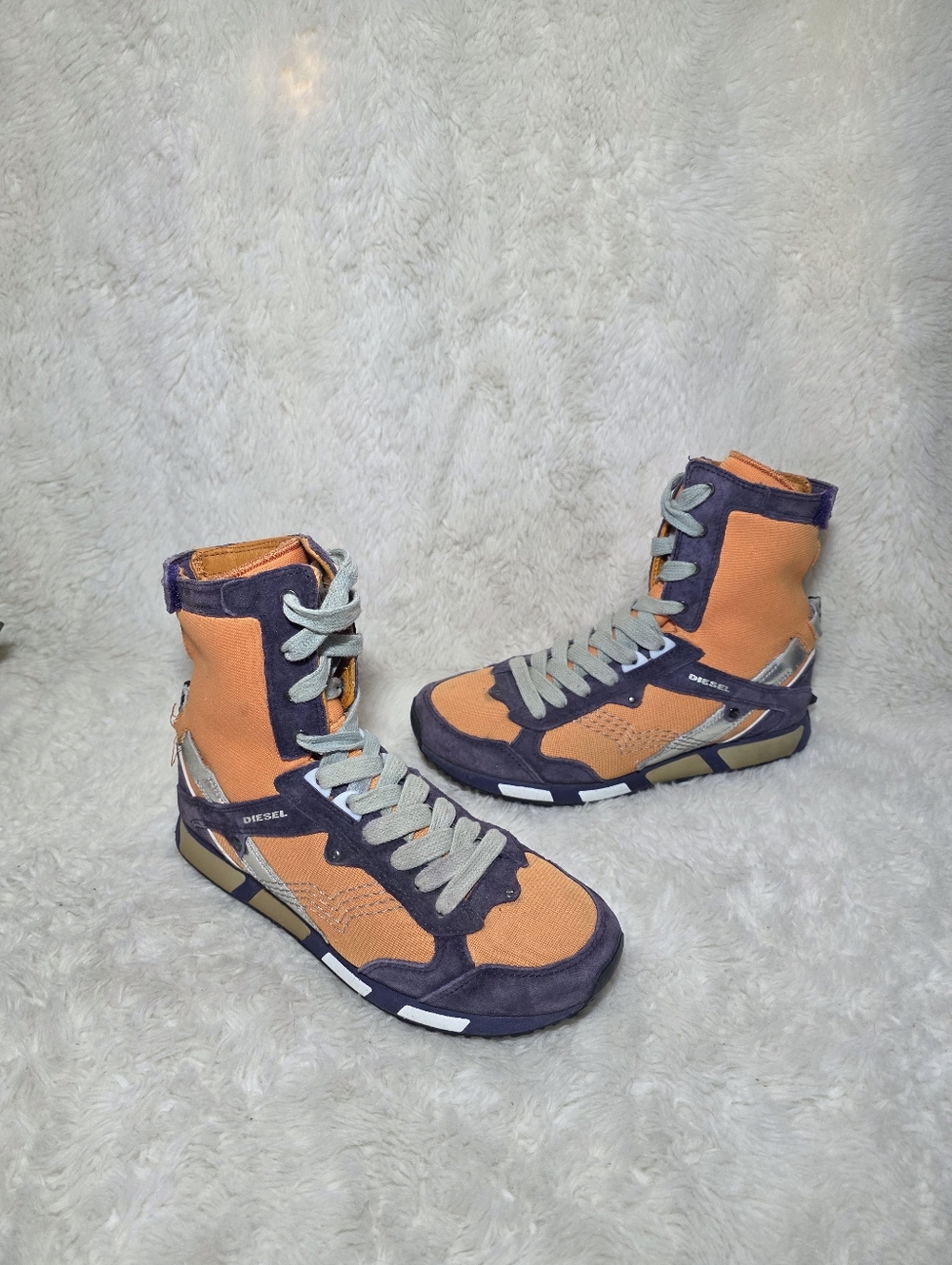2003 Diesel Kadette Y2K High Top Sneakers Orange Purple Women’s 6 Vintage - Picture 2 of 10